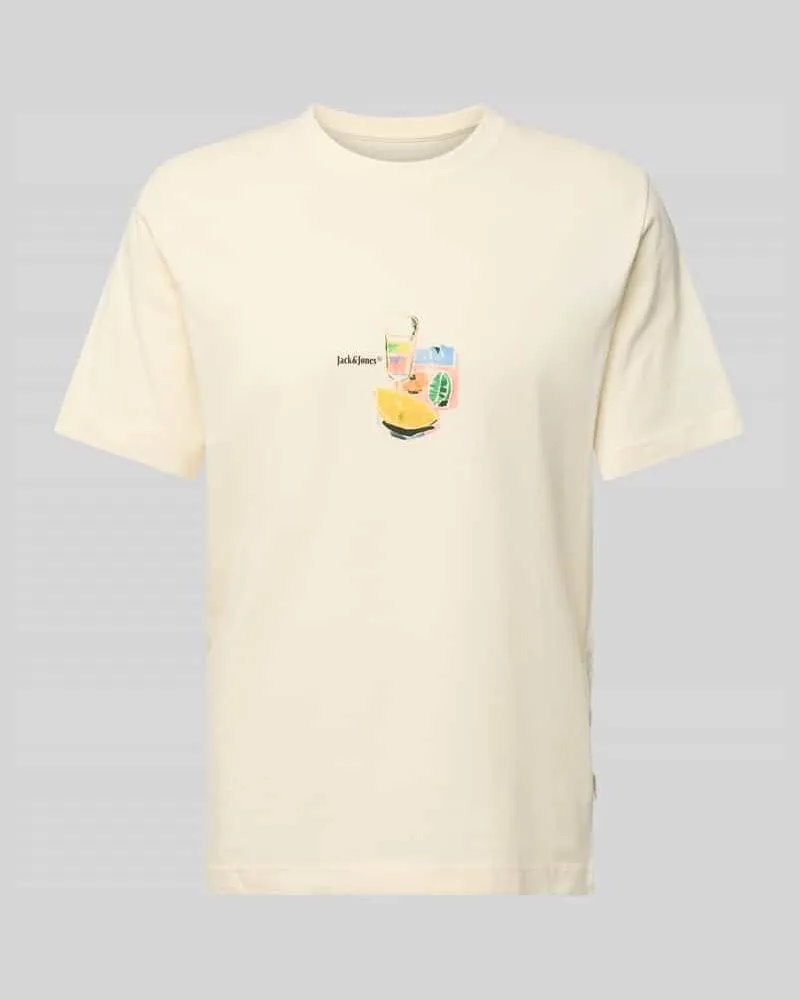 Jack & Jones T-Shirt mit geripptem Rundhalsausschnitt Modell 'VARENNA Offwhite