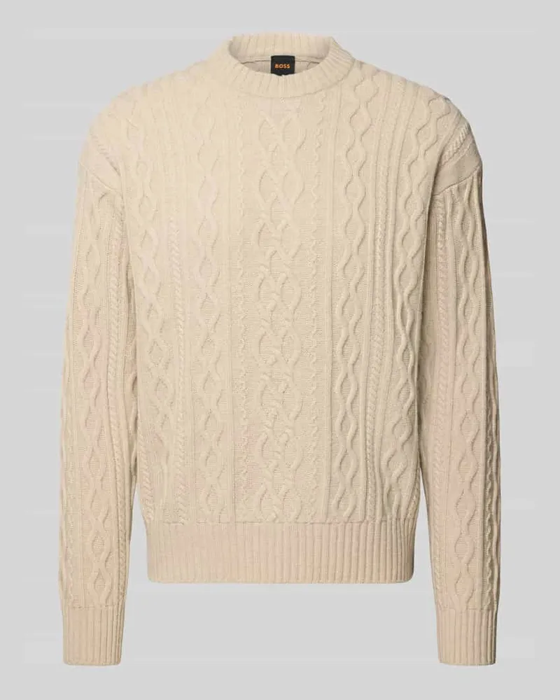 HUGO BOSS Regular Fit Strickpullover aus reiner Schurwolle Modell 'KABLETO Sand