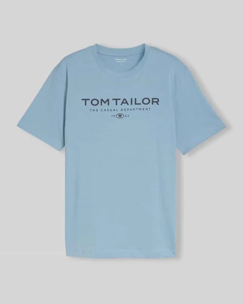 Tom Tailor Regular Fit T-Shirt mit Label-Schriftzug Rauchblau