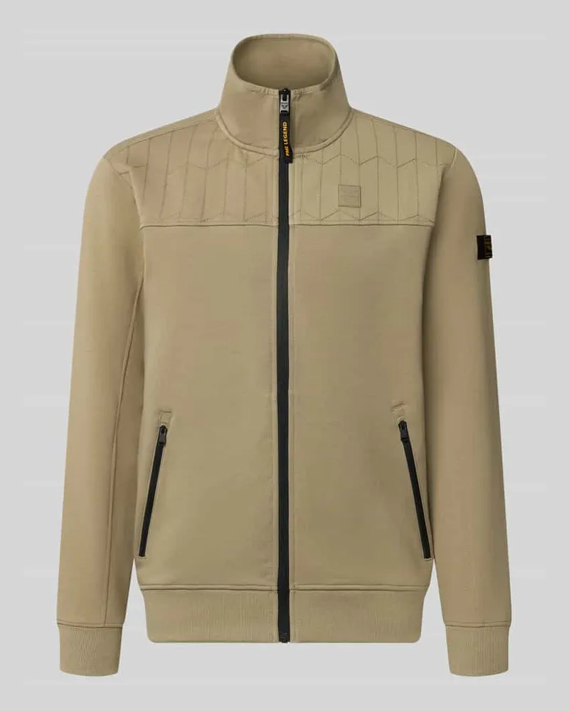 PME Legend Sweatjacke mit Label-Patches und Stehkragen Sand