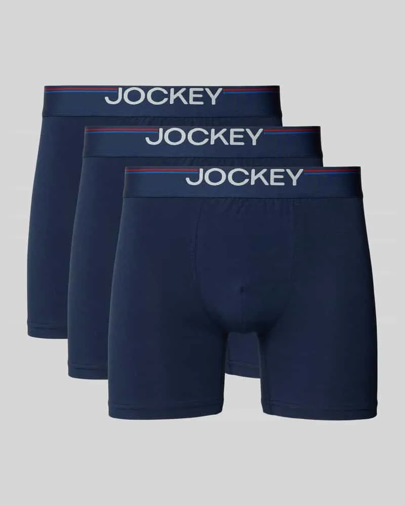 Jockey Slim Fit Trunks mit Logo-Stitching im 3er-Pack Marine