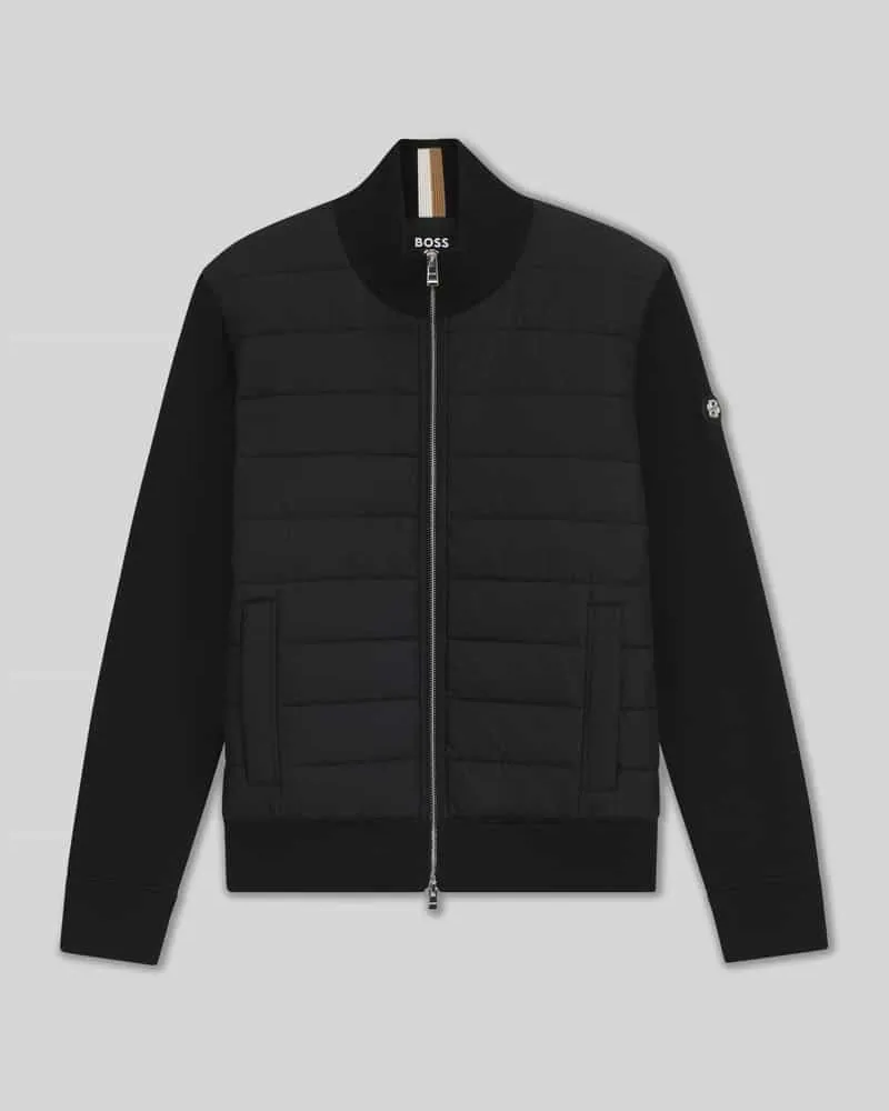 HUGO BOSS Regular Fit Sweatjacke mit gesteppter Vorderseite Modell 'HERNESTO Black