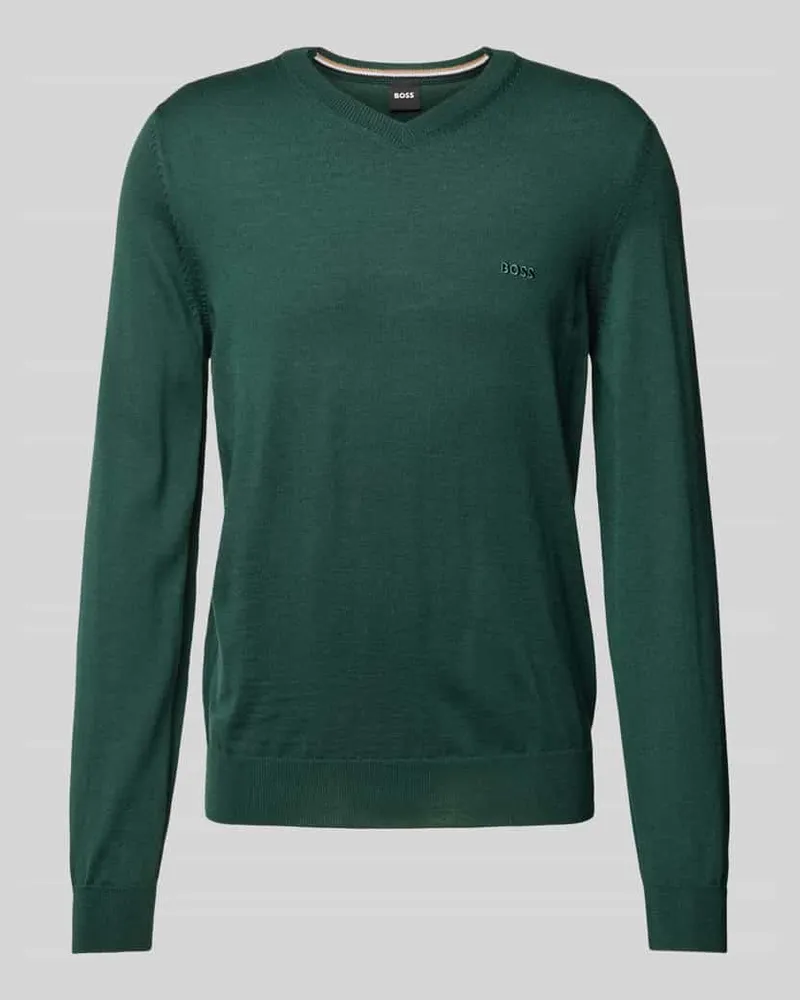 HUGO BOSS Strickpullover aus Schurwolle Modell 'Baram Dunkelgruen