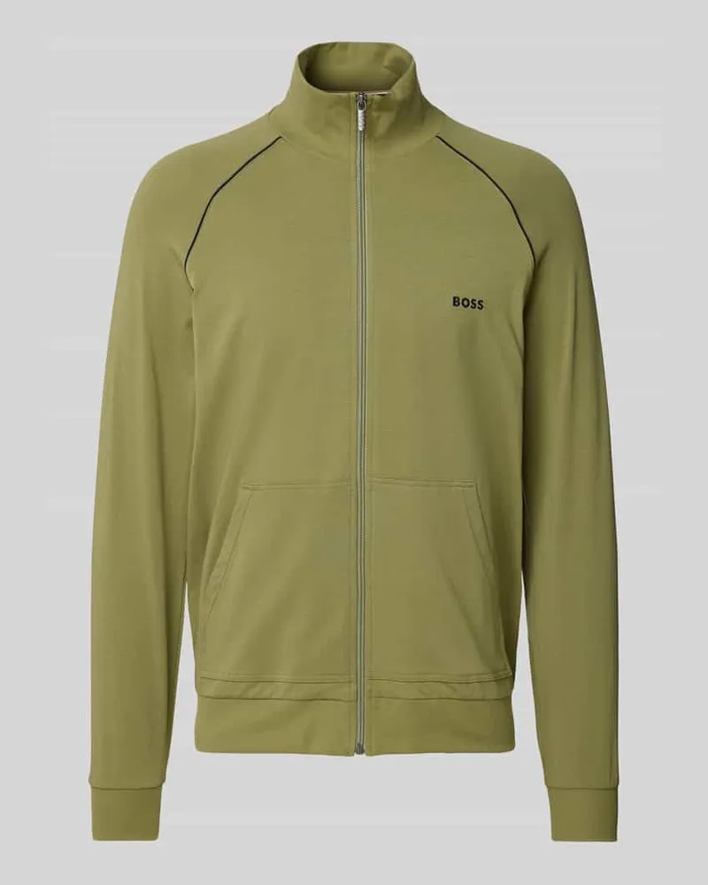 HUGO BOSS Sweatjacke mit Label-Stitching Modell 'Mix&Match Oliv