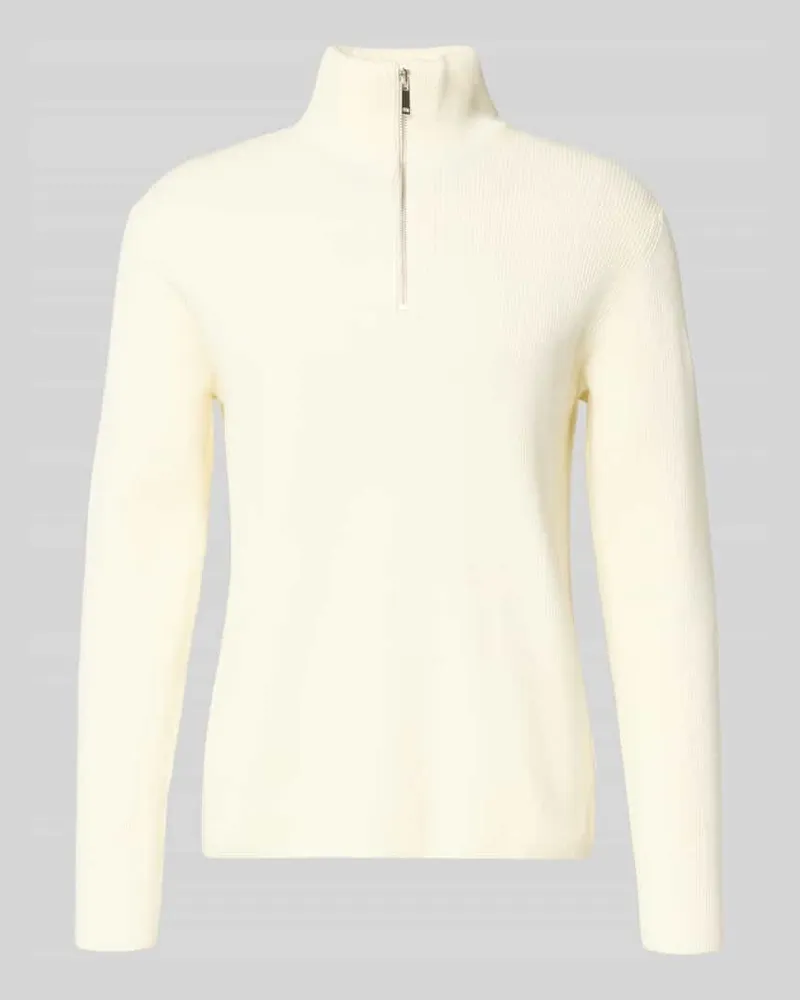 Lindbergh Strickpullover mit Stehkragen und Reißverschluss Offwhite