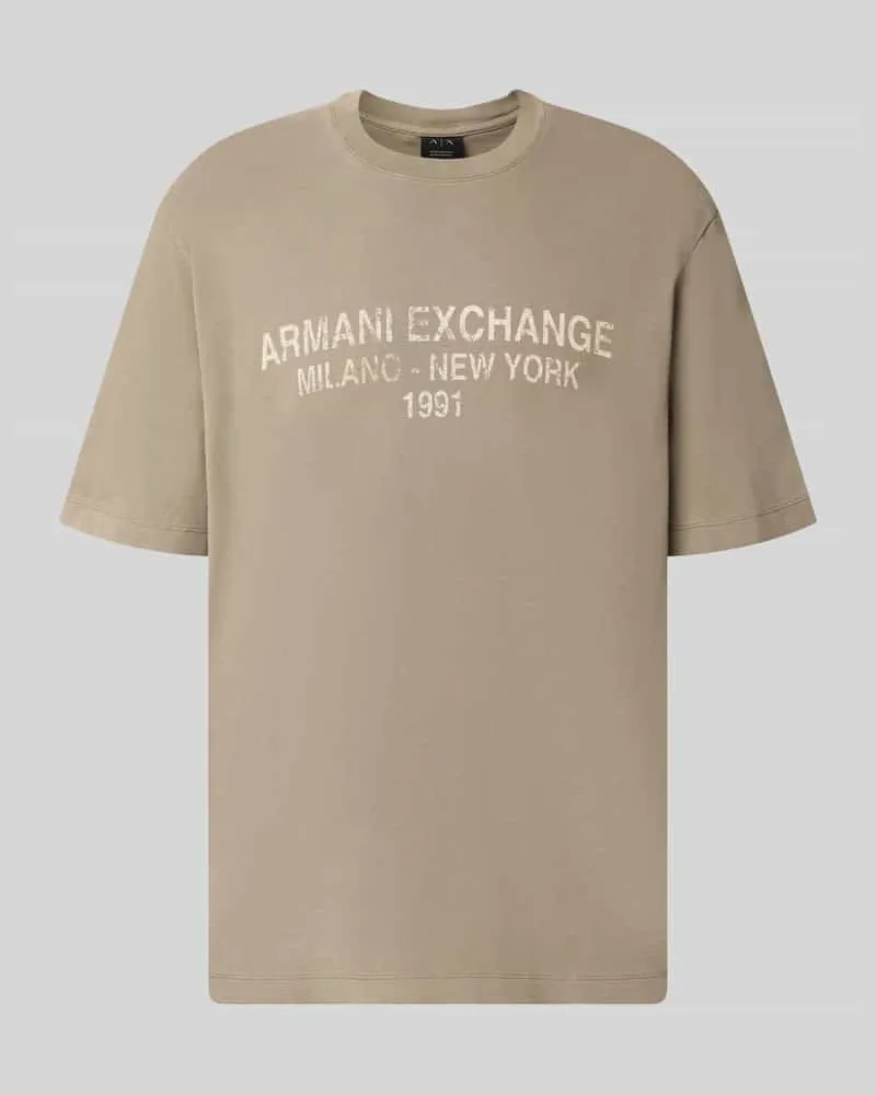 Armani Exchange Relaxed Fit T-Shirt aus reiner Baumwolle mit Logo-Print Taupe