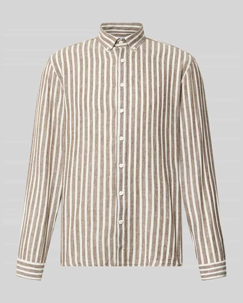 Lindbergh Relaxed Fit Freizeithemd mit Button-Down-Kragen Schoko