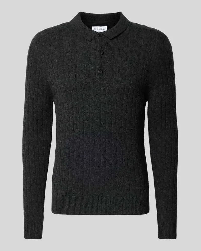 Lindbergh Strickpullover aus Leinen-Mix mit Polokragen Dunkelgrau