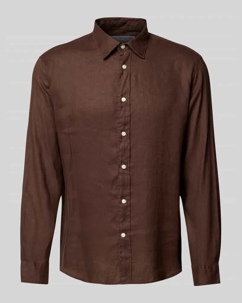 Selected Homme Loose Fit Freizeithemd aus reinem Leinen Modell 'REGKYLIAN Dunkelbraun