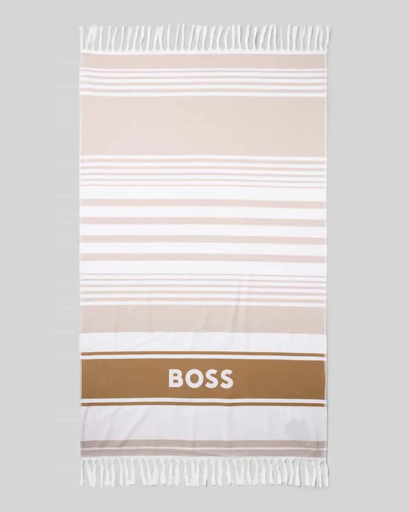 HUGO BOSS Strandhandtuch aus reiner Baumwolle mit Logo-Detail Camel