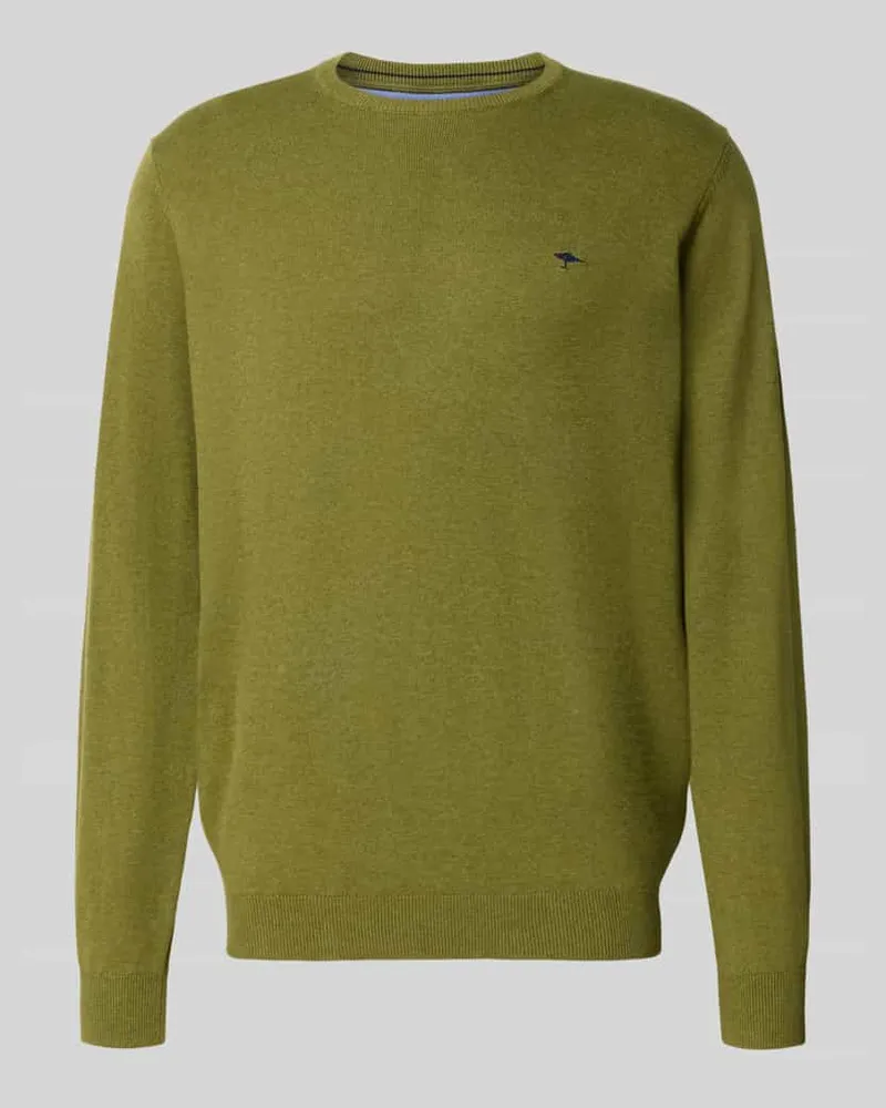 Fynch-Hatton Strickpullover aus reiner Baumwolle mit Logo-Stickerei Khaki