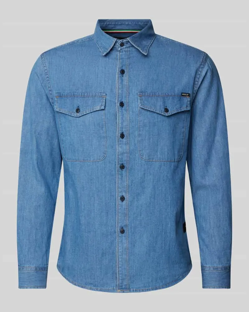 Replay Freizeithemd mit Kentkragen Jeansblau