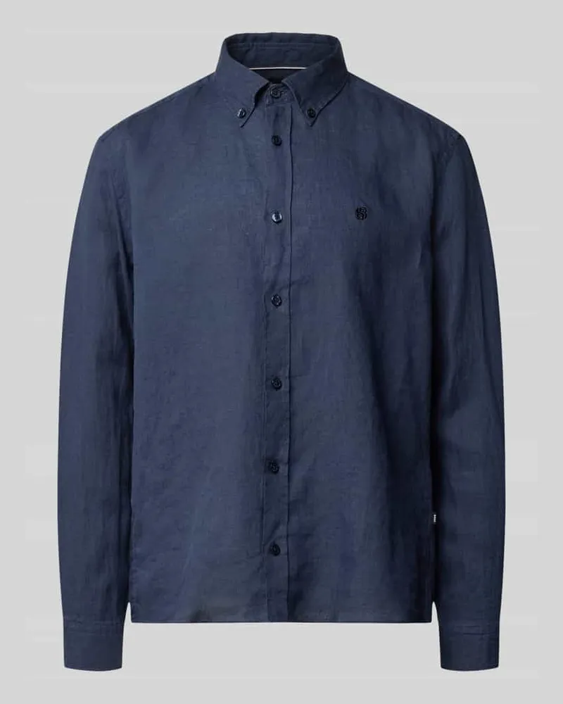 HUGO BOSS Regular Fit Freizeithemd aus reinem Leinen Modell 'LIAM Marine