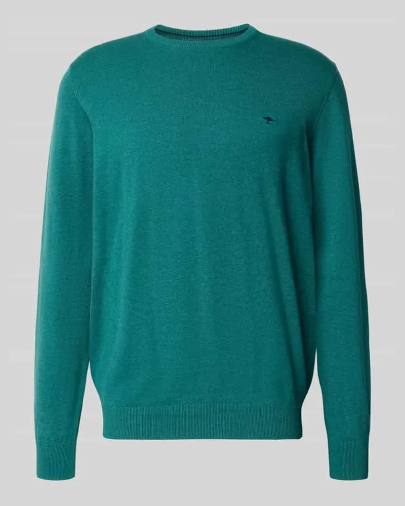 Fynch-Hatton Strickpullover aus reiner Baumwolle mit Logo-Stickerei Petrol