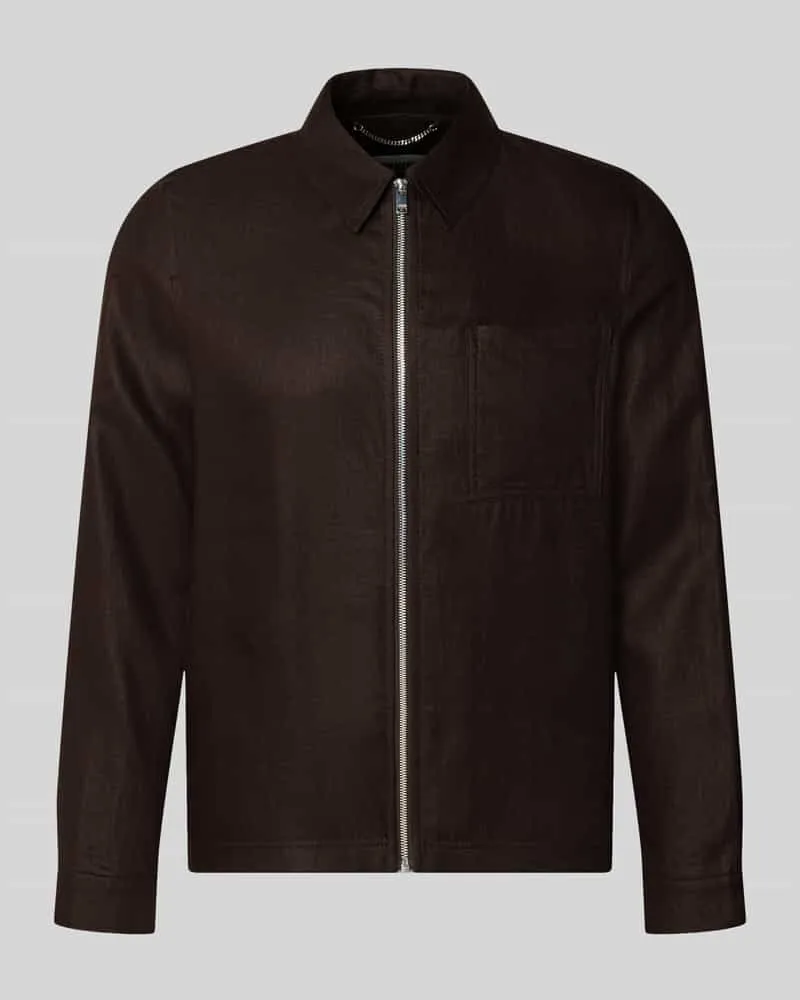 Drykorn Regular Fit Hemdjacke aus Leinen mit Reißverschluss Dunkelbraun