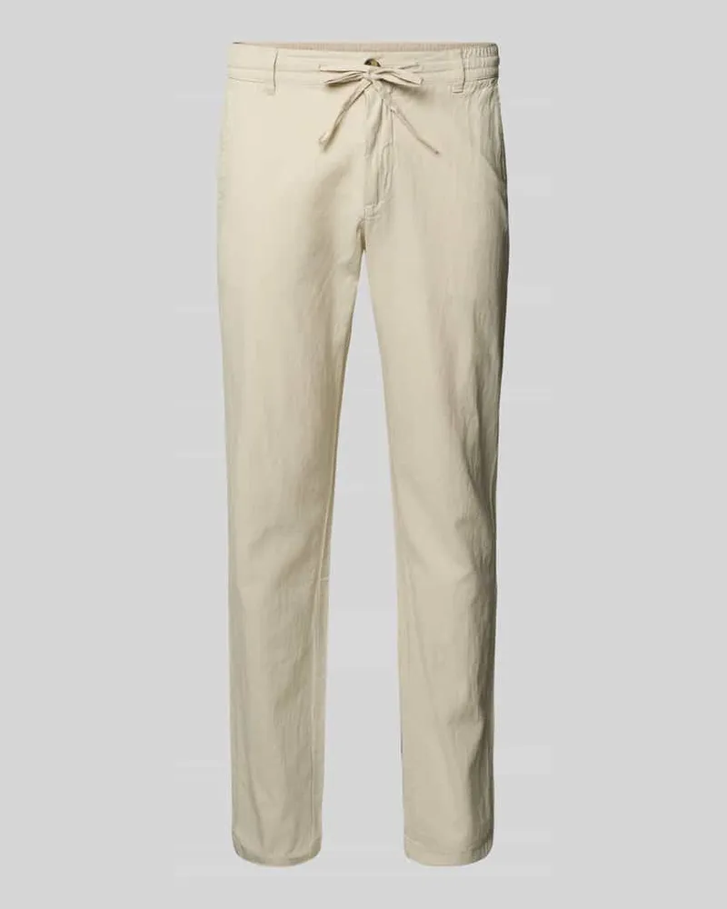 Lindbergh Tapered Fit Leinenhose mit elastischem Bund Sand