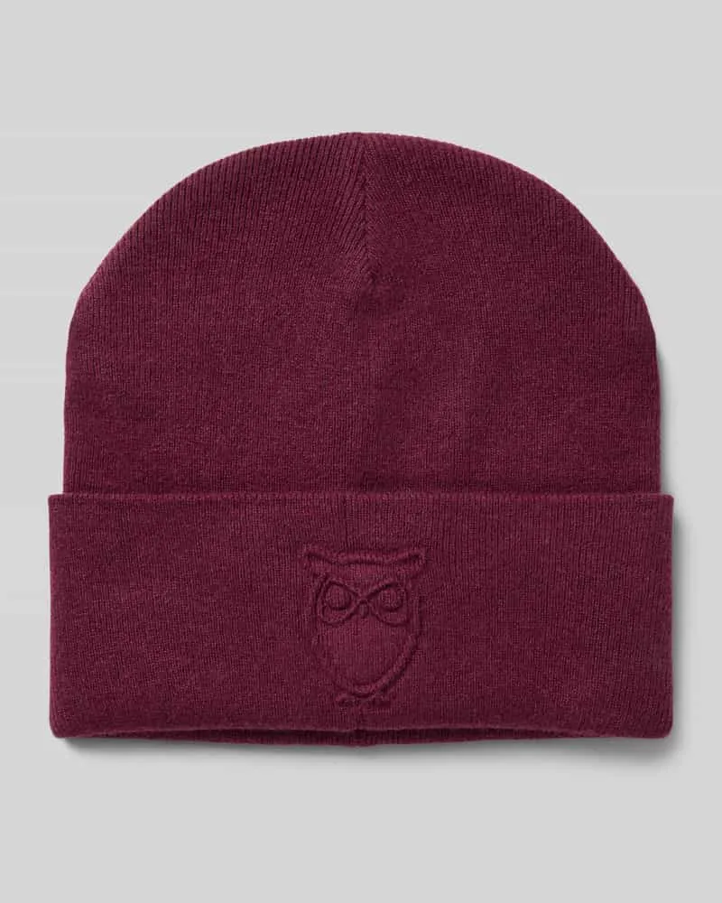 Knowledge Cotton Apparel Beanie mit Label-Detail Bordeaux