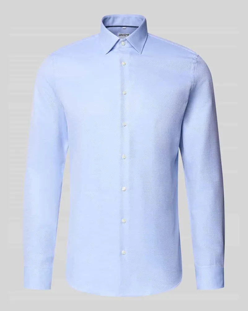 JAKE*S Slim Fit Businesshemd mit Strukturoptik Hellblau