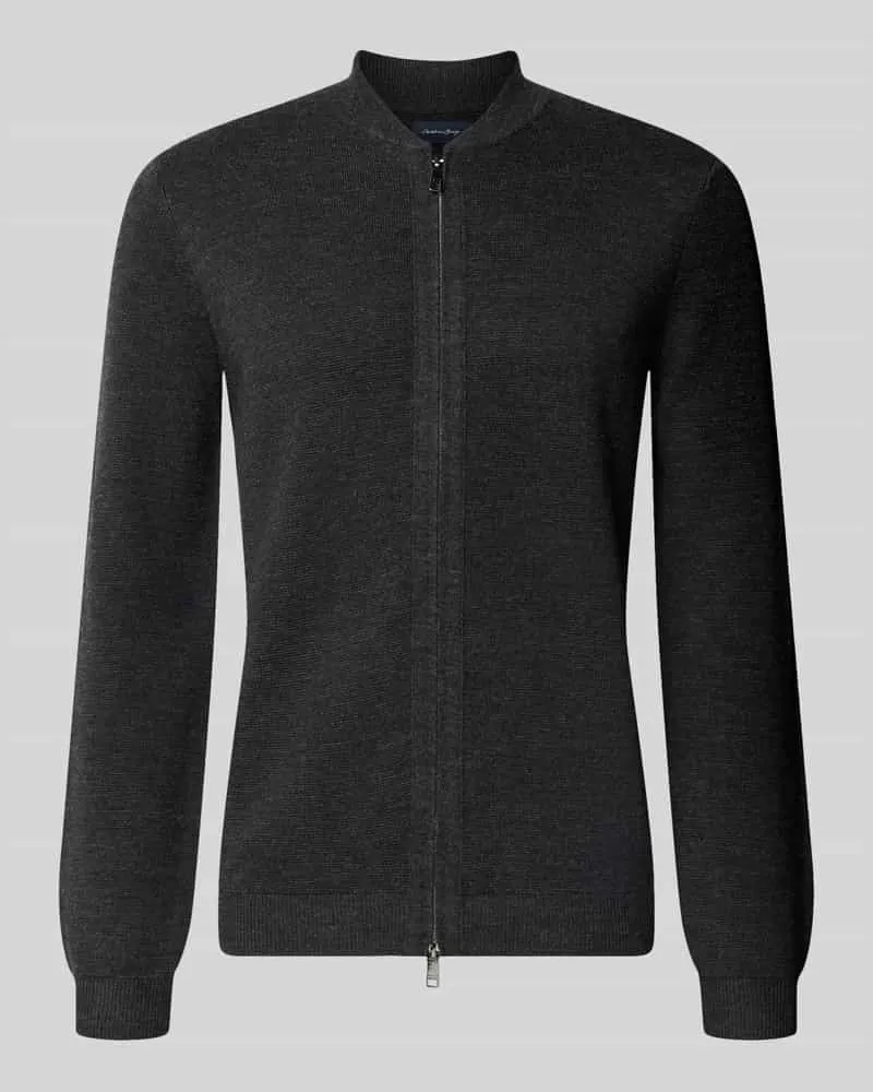 Christian Berg Slim Fit Strickjacke aus Baumwoll-Mix mit Stehkragen Anthrazit