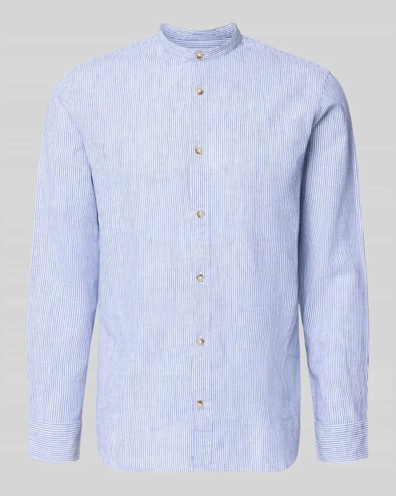 Jack & Jones Regular Fit Freizeithemd aus Baumwoll-Leinen-Mix Bleu