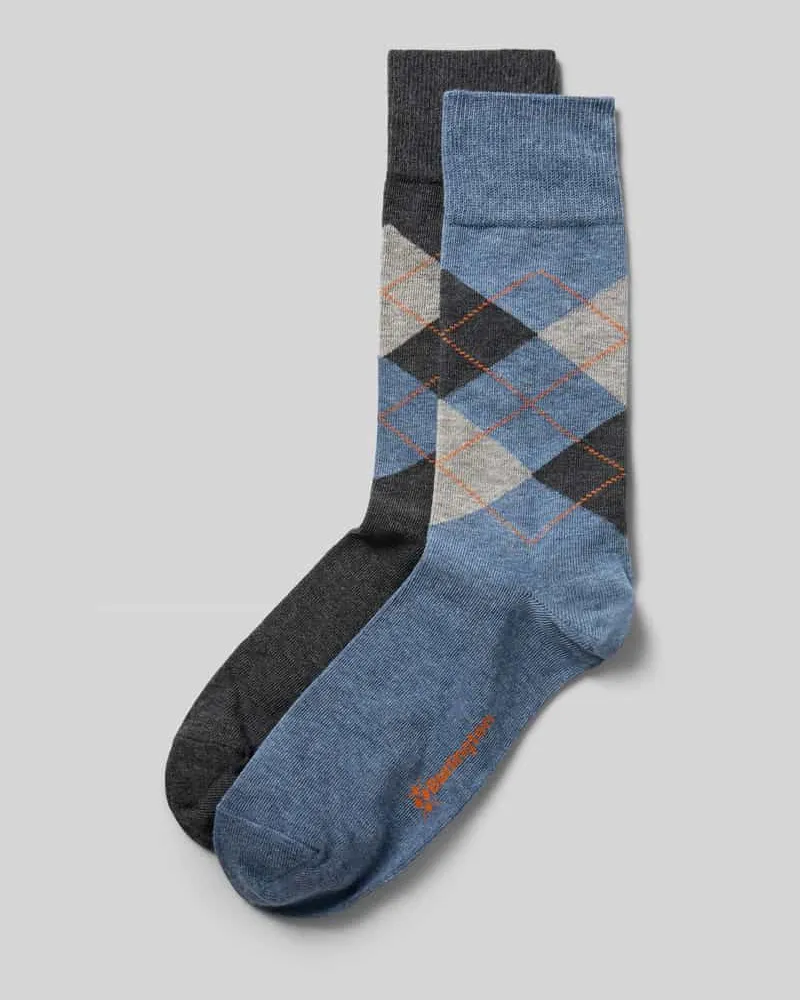 Burlington Socken mit Label-Applikation Modell 'Everyday Argyle' im 2er-Pack Jeansblau