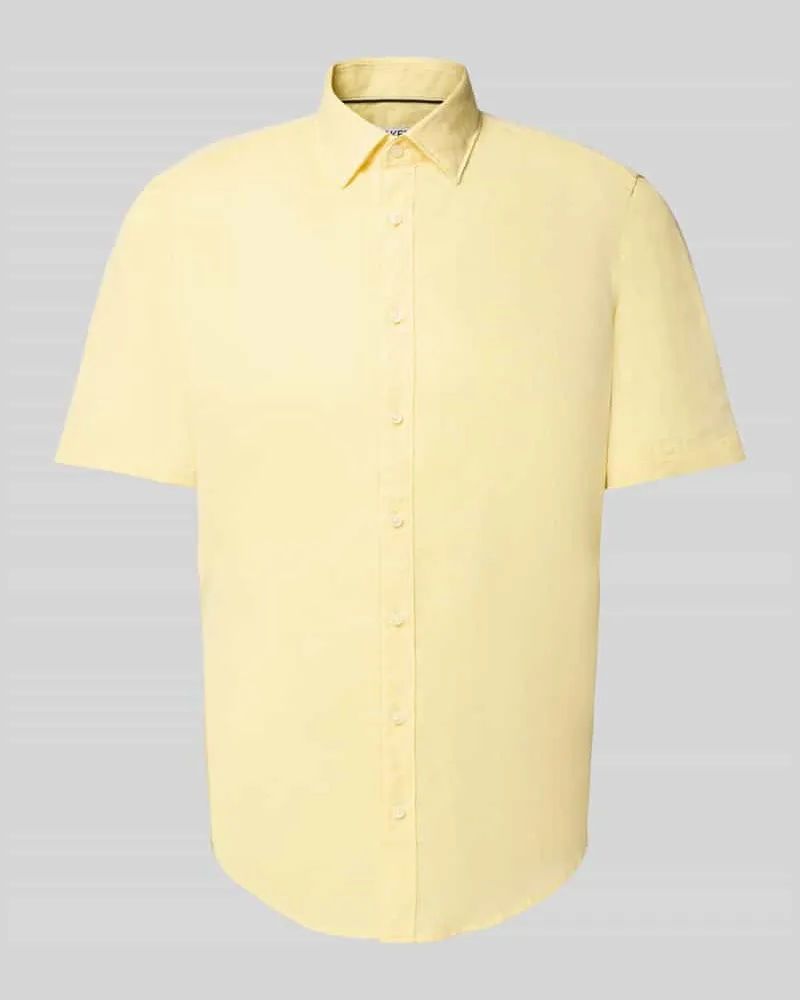 JAKE*S Slim Fit Leinenhemd mit Knopfleiste Gelb