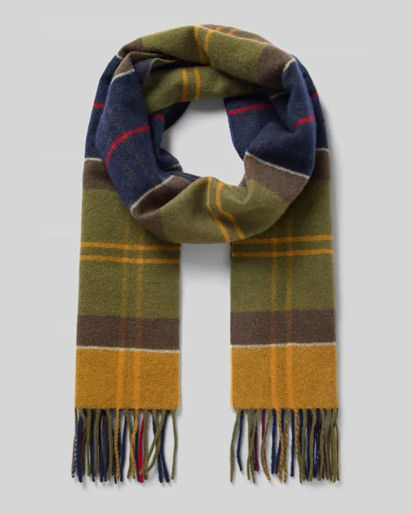 Barbour Schal aus Lammwolle mit Fransenabschluss Gruen