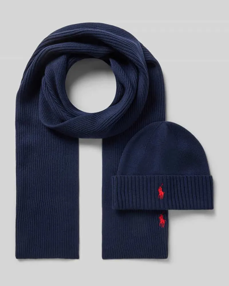 Ralph Lauren Schal und Mütze aus Wolle im Set mit Geschenkbox Marine