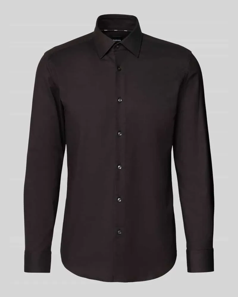 HUGO BOSS Slim Fit Businesshemd aus Bi-Color Twill Modell 'HANK Dunkelbraun