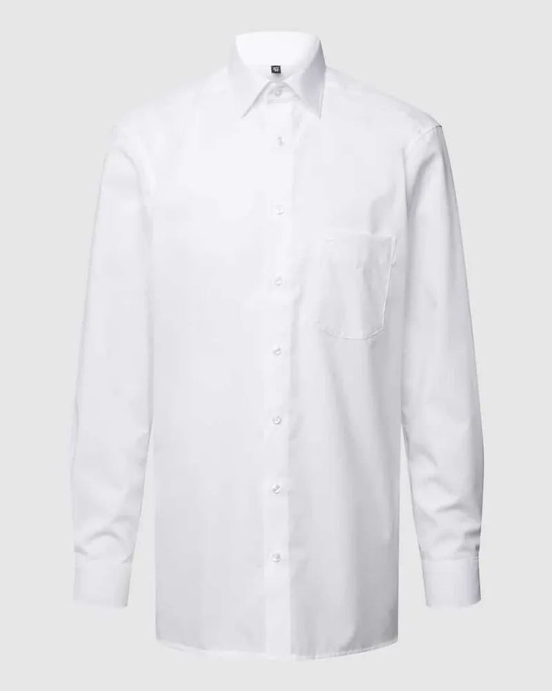 Olymp Regular Fit Freizeithemd mit Logo-Stitching Modell 'New Weiss