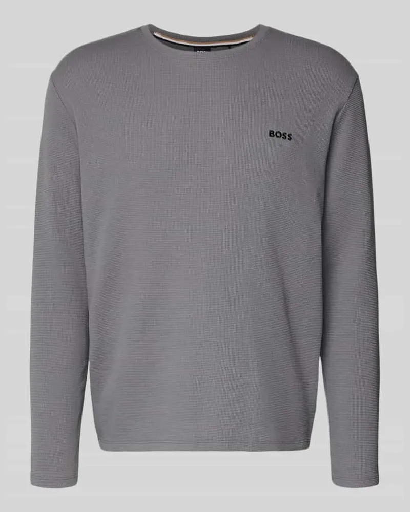 HUGO BOSS Regular Fit Langarmshirt aus Baumwoll-Mix Dunkelgrau