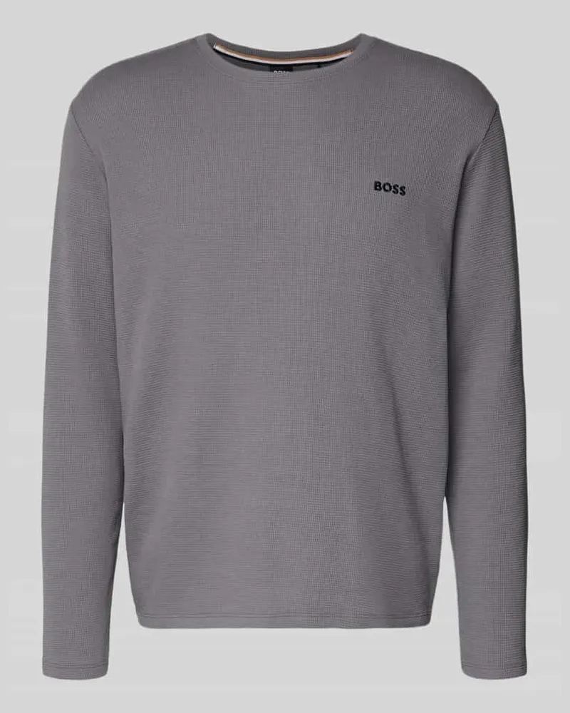 HUGO BOSS Regular Fit Langarmshirt aus Baumwoll-Mix Dunkelgrau