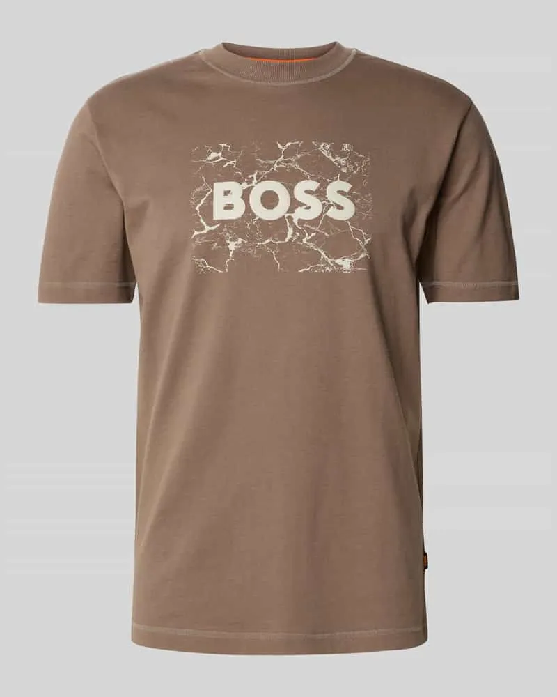 HUGO BOSS T-Shirt mit Label-Print Hellbraun