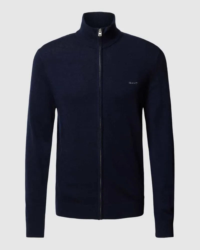 Gant Strickjacke aus Lammwoll-Mix mit Stehkragen und Label-Stitching 