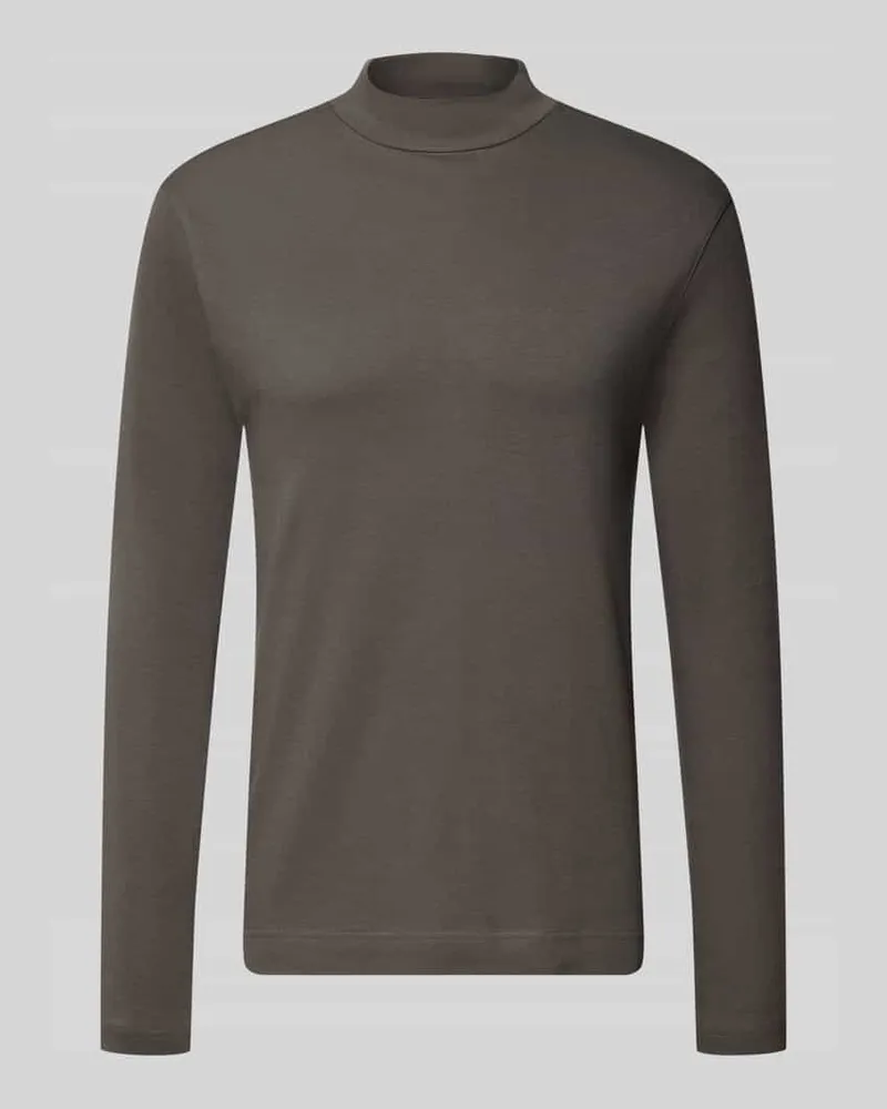 Christian Berg Regular Fit Longsleeve aus reiner Baumwolle mit Stehkragen Anthrazit