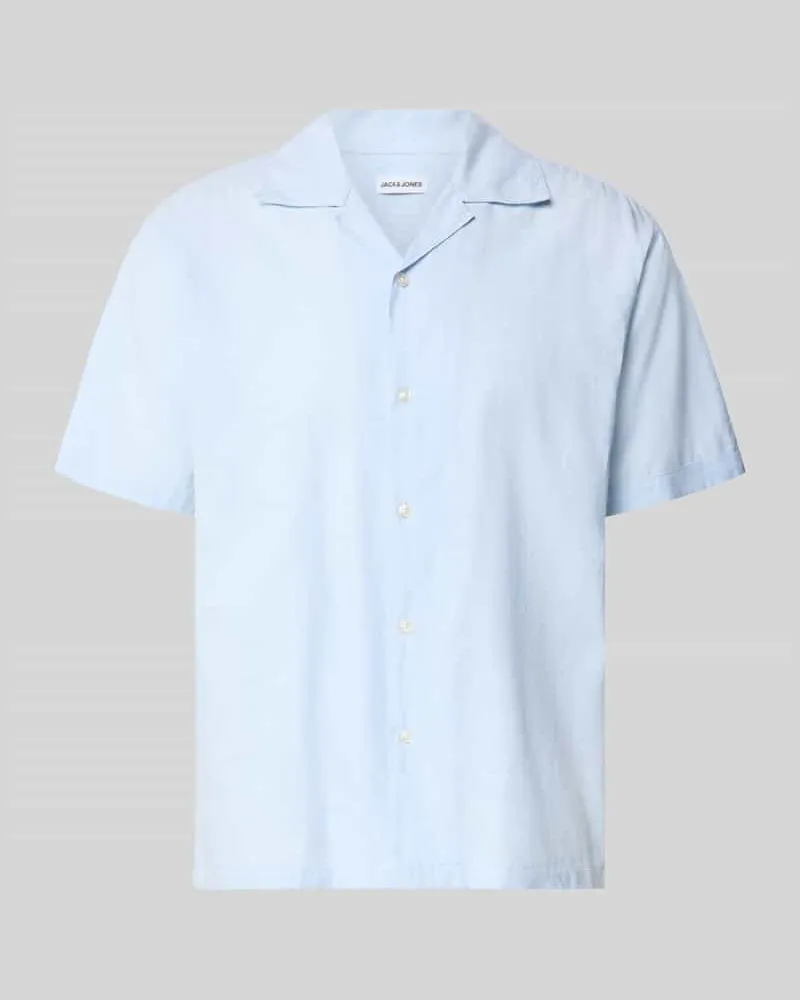Jack & Jones Regular Fit Freizeithemd aus Baumwoll-Leinen-Mix Hellblau