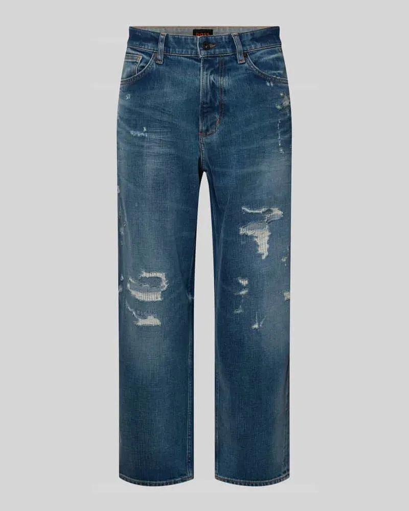 HUGO BOSS Straight Fit Jeans im Destroyed-Look Dunkelblau