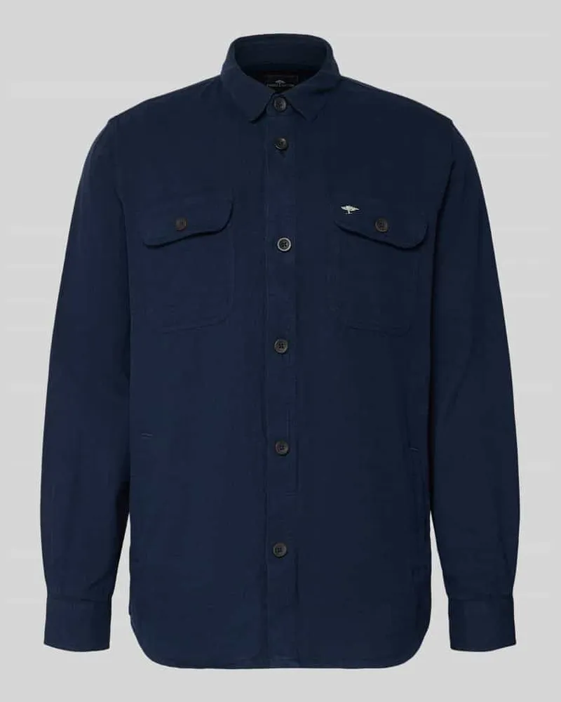 Fynch-Hatton Regular Fit Hemdjacke aus Leinen-Baumwoll-Mix mit Kentkragen Marine