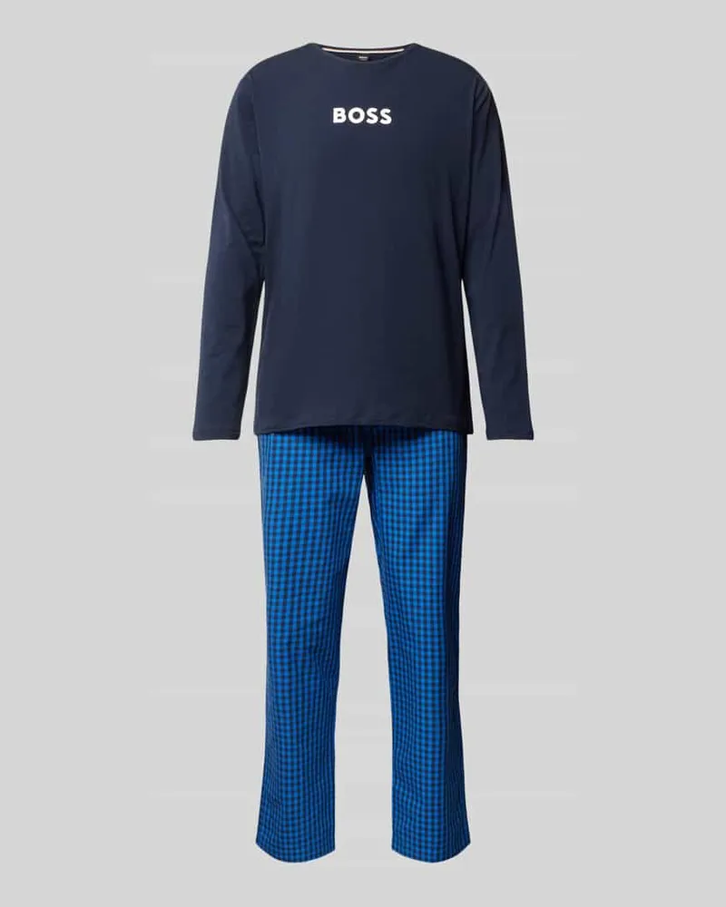 HUGO BOSS Pyjama mit Label-Print Modell 'Easy Blau