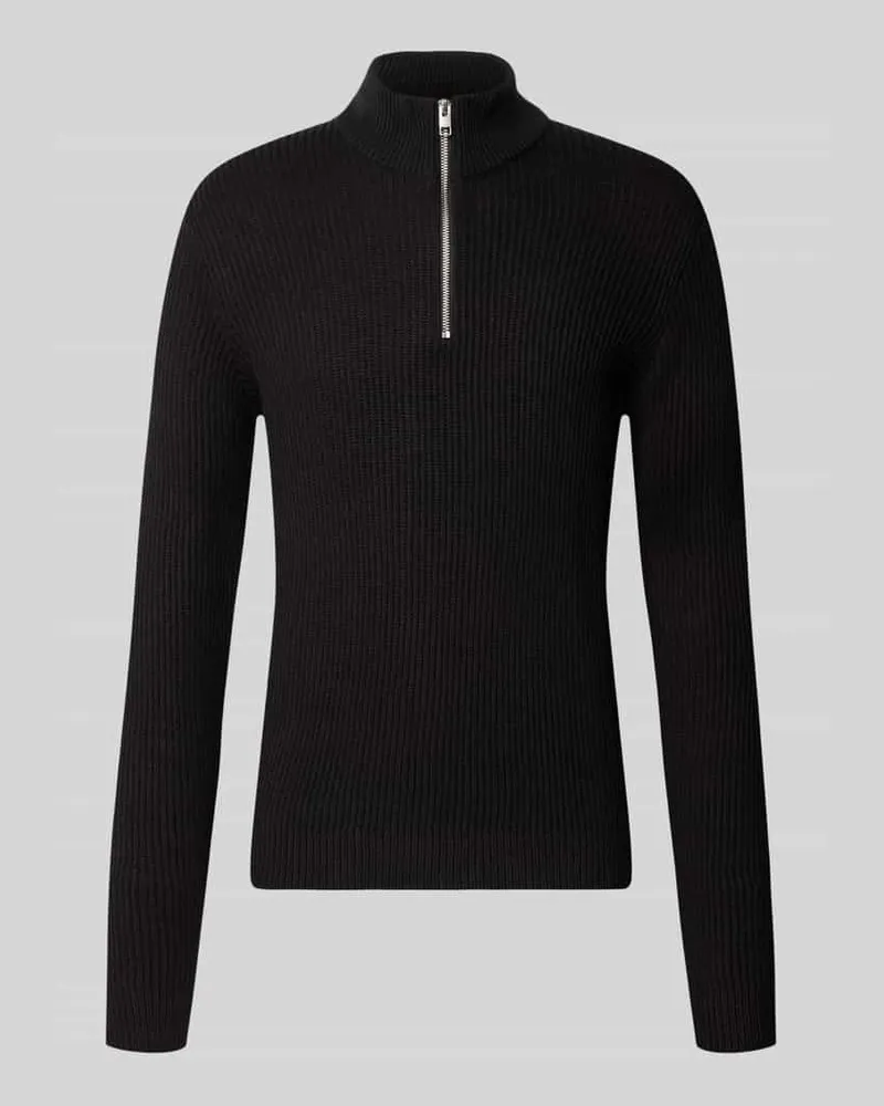 Jack & Jones Strickpullover mit Troyer-Kragen Modell 'PANNEL Black