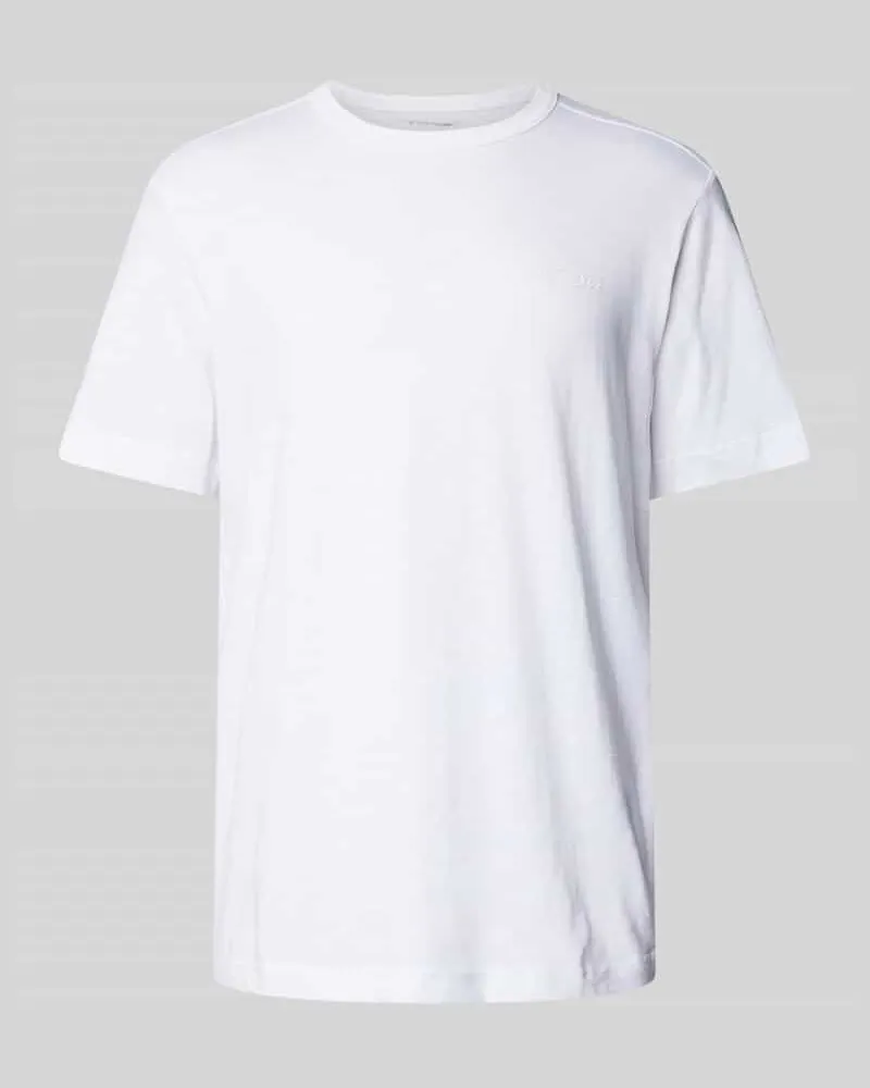 Tom Tailor Regular Fit T-Shirt aus reiner Baumwolle mit gummiertem Logo-Print Weiss