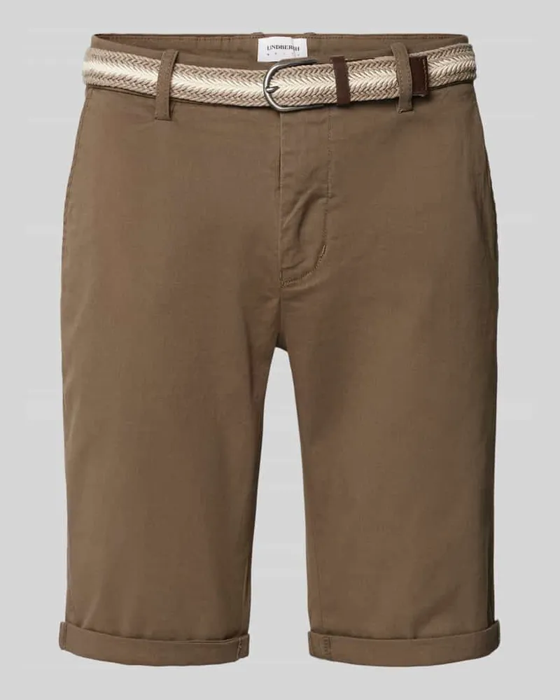Lindbergh Slim Fit Bermudas mit Gürtel Mittelbraun