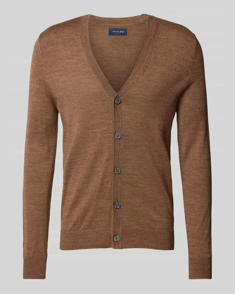 Christian Berg Slim Fit Cardigan aus Woll-Mix mit V-Ausschnitt Mittelbraun