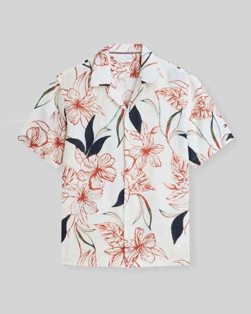 Tommy Hilfiger Relaxed Fit Freizeithemd aus reinem Leinen Offwhite