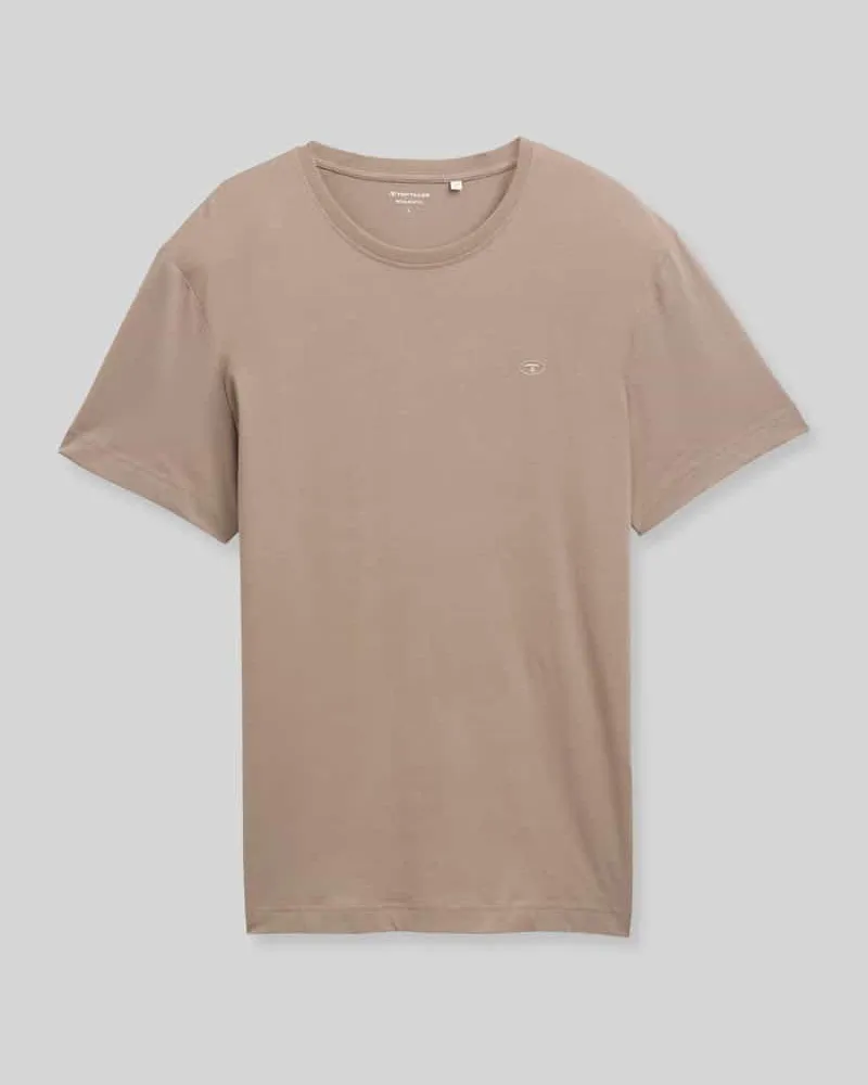 Tom Tailor Regular Fit T-Shirt aus reiner Baumwolle mit Logo-Stitching Taupe