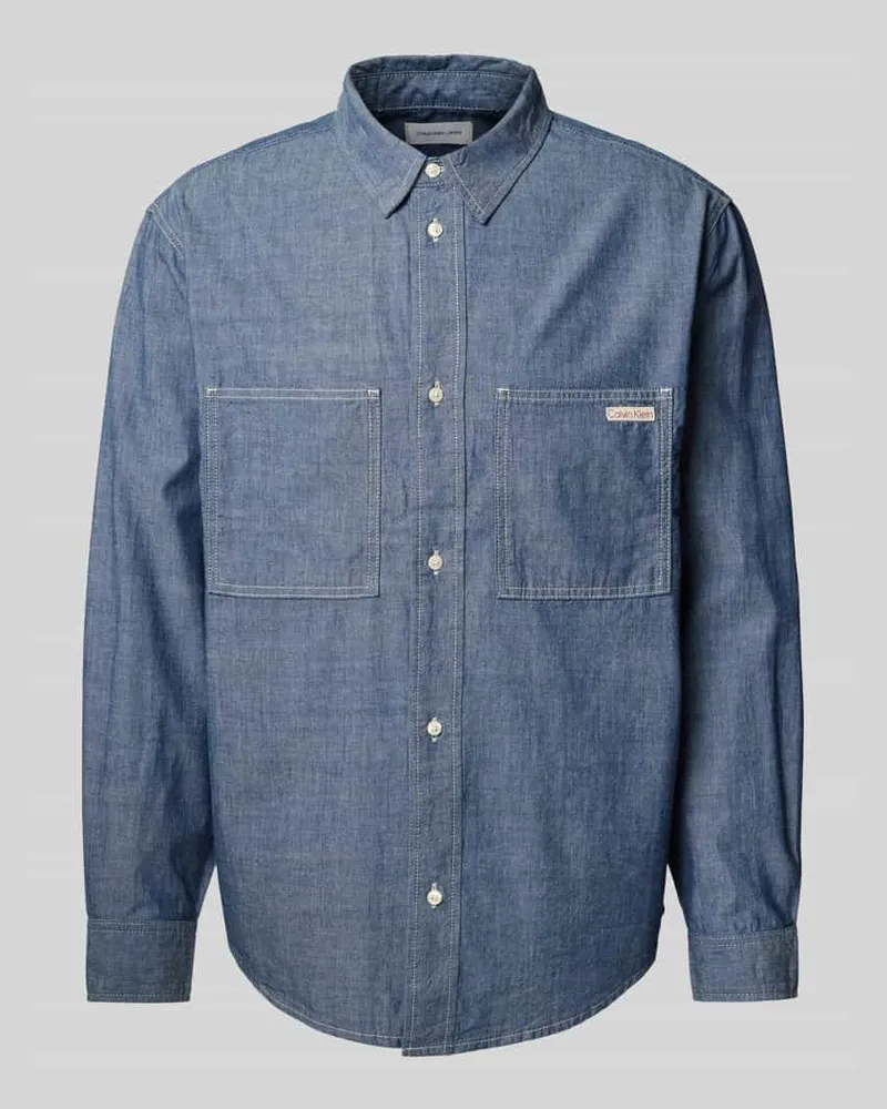 Calvin Klein Regular Fit Jeanshemd mit Label-Detail Modell 'EASY CHAMBRAY Jeansblau
