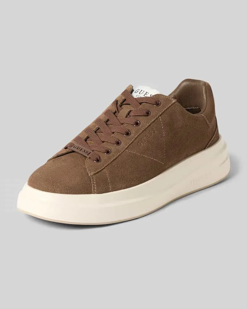Guess Sneaker aus Rindsvelours mit Plateau-Sohle Mittelbraun