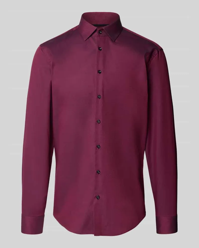 JAKE*S Slim Fit Business-Hemd mit Strukturmuster Bordeaux