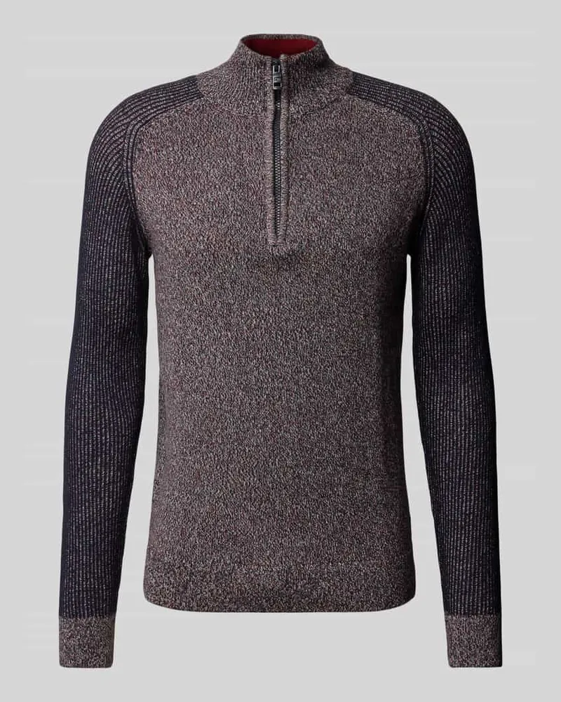 Tom Tailor Regular Fit Troyer aus reiner Baumwolle mit Rippstrick-Ärmeln 