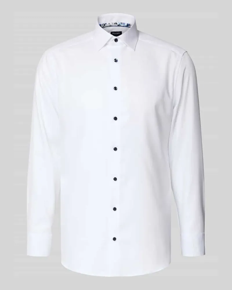 Olymp Regular Fit Business-Hemd in unifarbenem Design mit Kentkragen Weiss